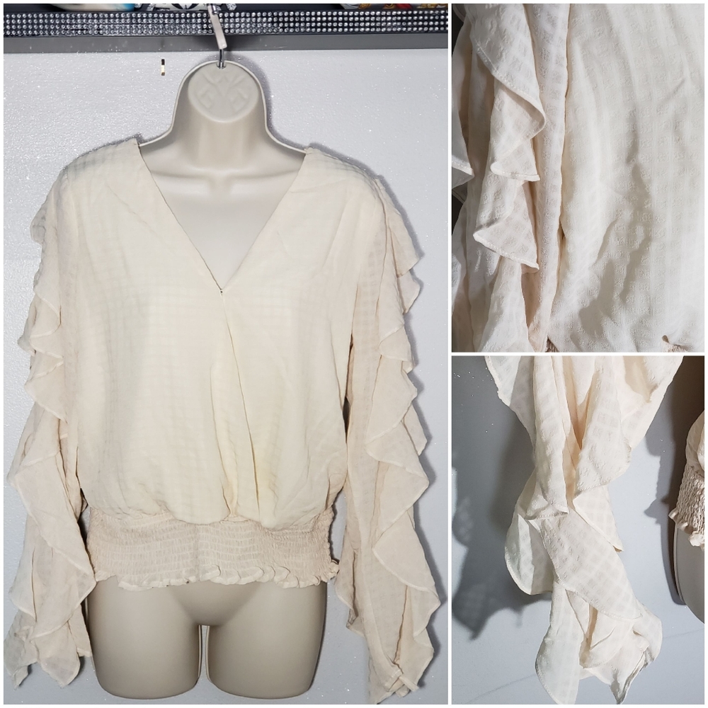 Favlux Womens Blouse Ivory Long Sleeve V Neck Snap
